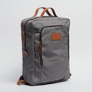 Breton waxed canvas modern briefcase -Grey
